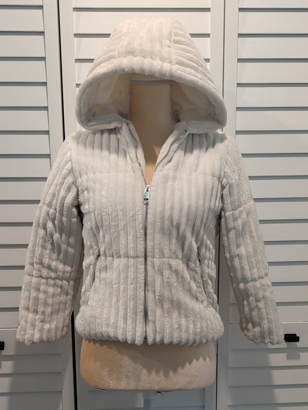 Forever 21 Cream Plush Hooded Zip-Up Jacket
